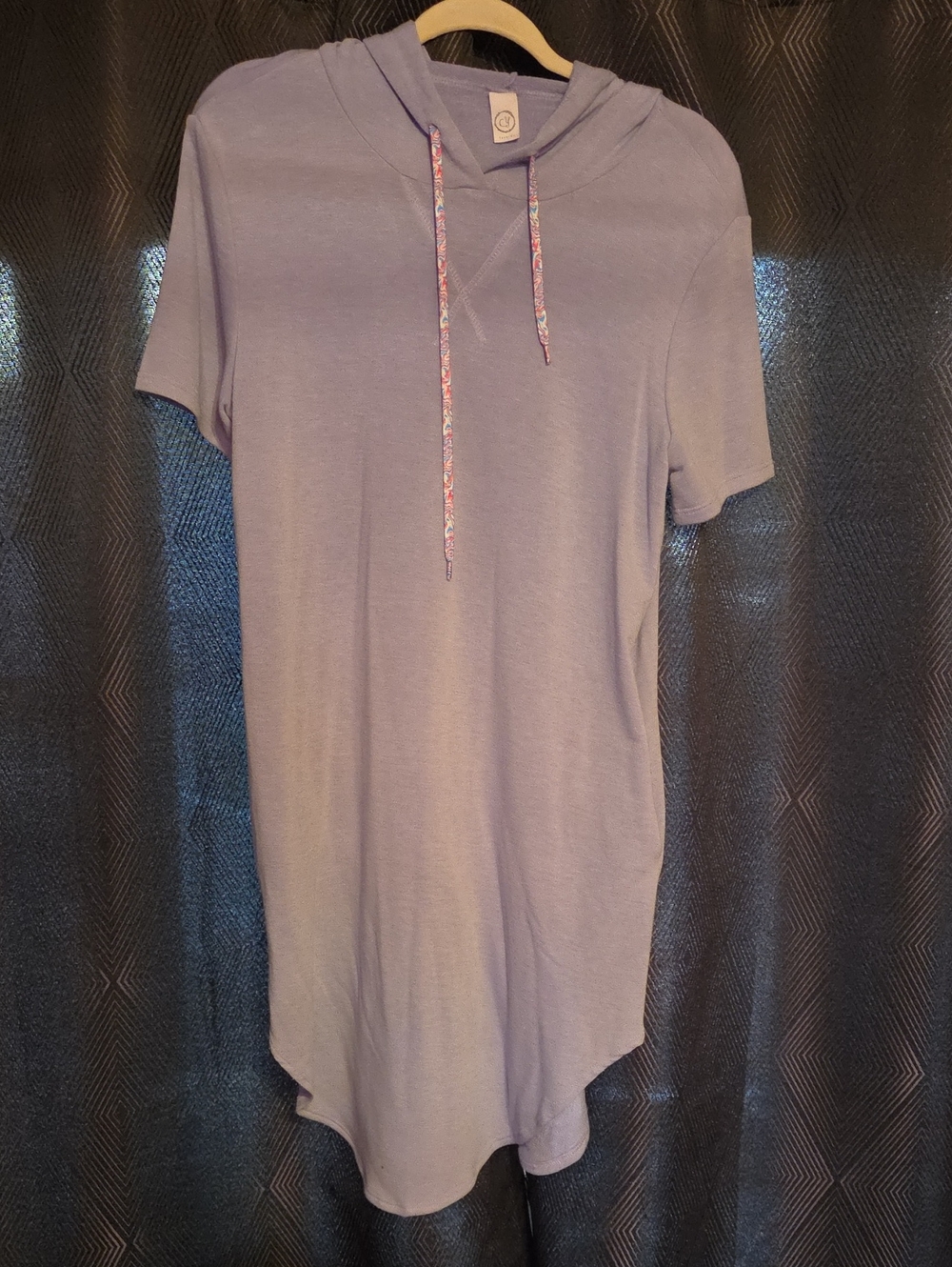 Casual Lavender Short Sleeve Hoodie Tunic by